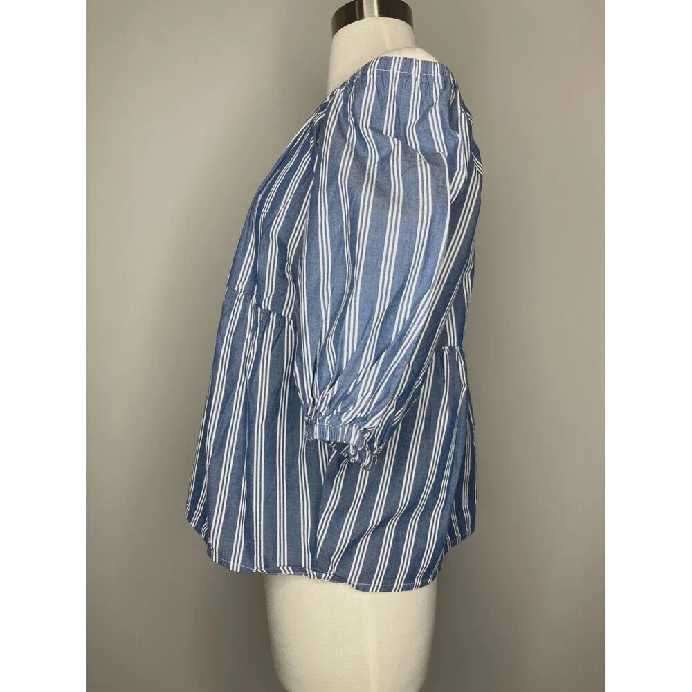 Old Navy Top Women Size Small Blue‎ White Stripe NWT Empire Waist Puff Sleeve